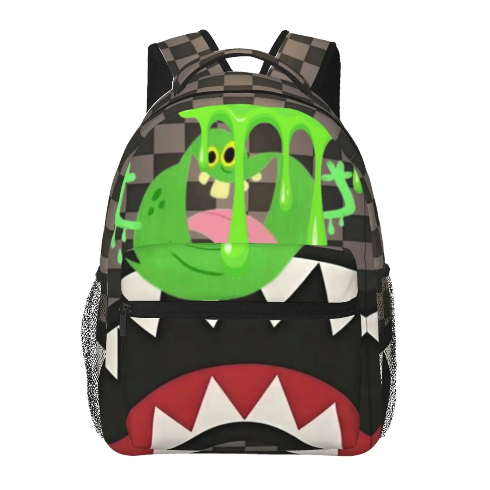 SG Backpack Ghostbusters Slimer Ghost Graffiti Checkered Laptop Bag School Commute Y2K Cartoon School Bag Cute Gift for Teen Girls and Students