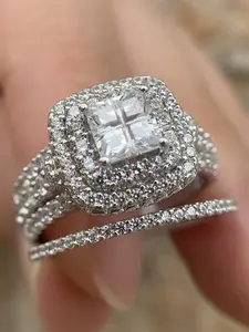 Fashion Square Shaped Artificial Zirconia Decorated Ring, Luxury Jewelry for Party, Daily Clothing Decor, Trendy All-match & Exquisite Jewelry for Birthday Gift, Cubic Zirconia Ring, Elegant Ring