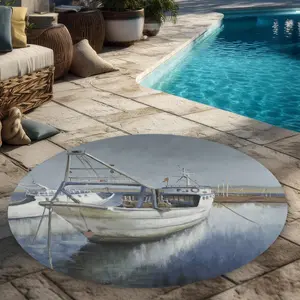 Begin Home Decor C1COAR554J1KEC 5 x 5 ft. Blue Fishing Boat Rug - Coastal Sea Outdoor Decor for Home - Round