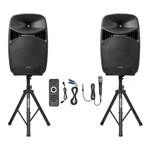 VEVOR Portable PA System, 2000W (PMPO) Powered, Sound System Set with 3 Channel Mixer, Dual Speakers, Wireless Bluetooth, Microphone, Compact Stands, USB SD Inputs, Remote Control, for DJs Events