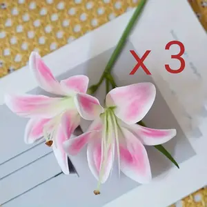 1 Bouquet, 6-stem Lily Artificial Flower Bouquet, Wedding Hand-held Bouquet, Faux Flowers for High-end Light Luxury Home Decor