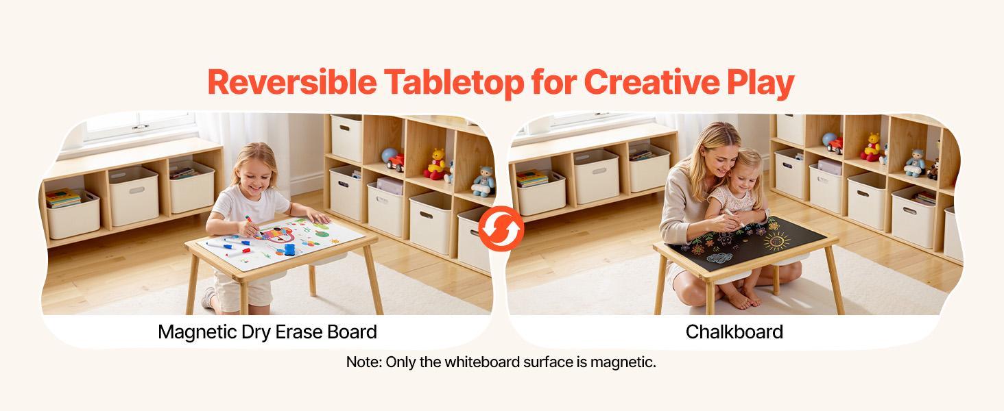 VEVOR Sensory Table for Toddlers, Wooden Kids Activity Table with Reversible Double-Sided Board, Storage Bins, and Non-Slip Feet, for Boys and Girls Playing Sand and Water, Drawing, Studying, Dining