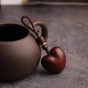 2pcs Traditional Sandalwood Heart-Shaped Keychain with Cell Phone Pendant - Handcrafted Wooden Keyring Charm for Couples, No Electricity Required, Featherless - Stylish Keychain, Ideal Holiday Gift