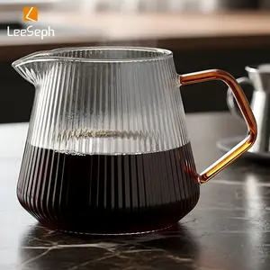 Leeseph Clear Coffee Mugs, 400ML & 600ML Sizes, Vertical Striped Design, Manual Pour-Over Coffee Beaker, Handle, Ideal for Baristas