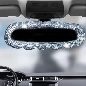 Bling Rearview Mirror Cover - Elastic Plush Car Accessory for Women, Universal Fit, White