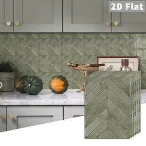 10 PCS/Box GST PE Crystal Foam Tile Stickers, Olive Green Herringbone, Waterproof Oil-Proof Anti-Collision
