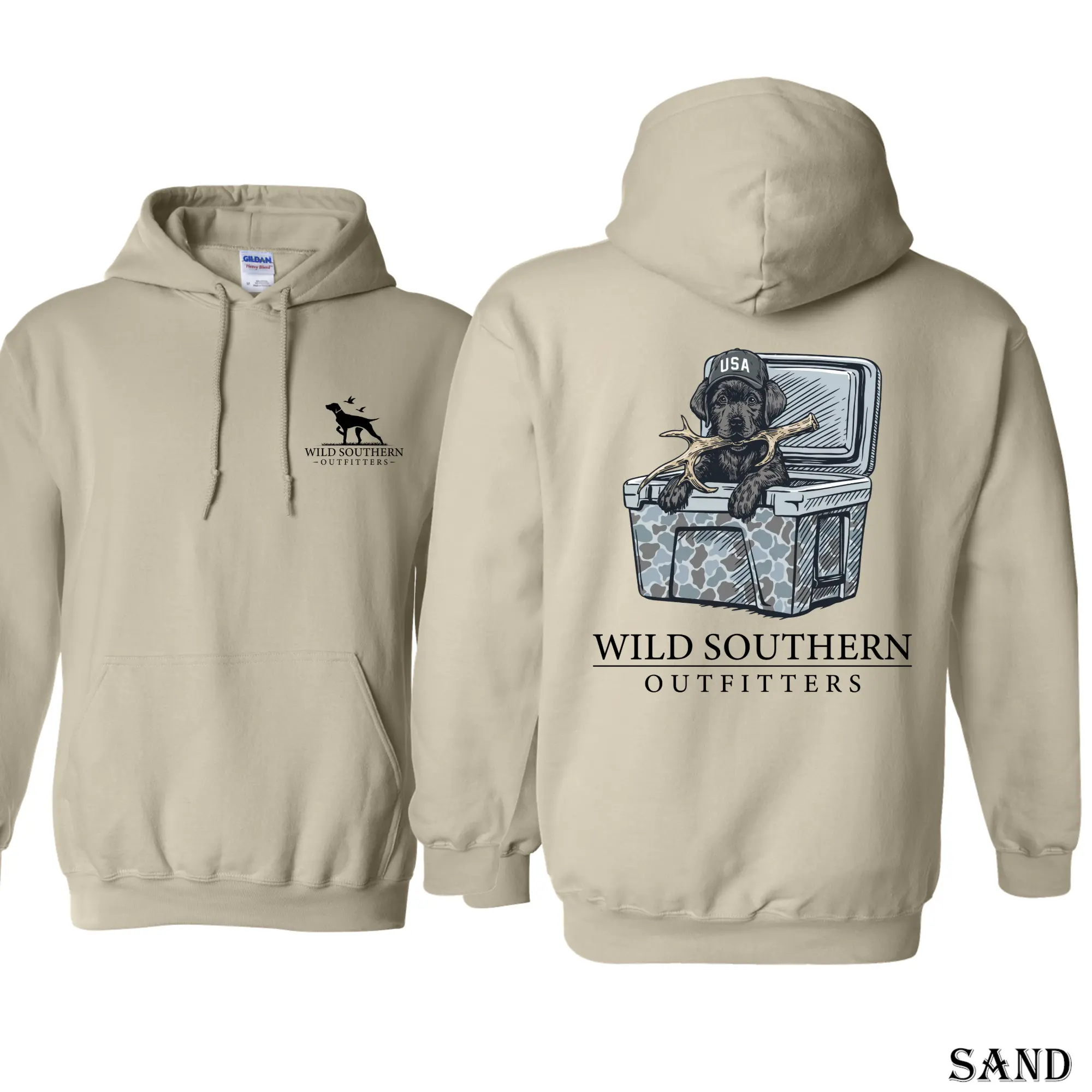 Wild Southern Outfitters Black Labrador with Shed Antler Hoodie, Double-Sided Hunting Dog Graphic Hoodie for Men and Women