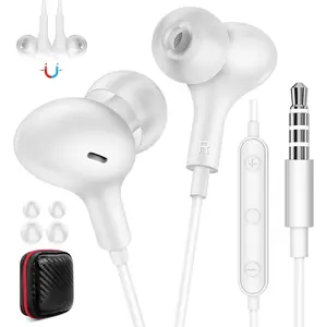 Wired Earbuds Noise Isolating for Chromebook PC School,3.5mm Headphone Ear Bud Wired with Mic Magnet Stereo Plug in Earphone Cord for Galaxy A25 A15 A12 A03s S10 for Moto/Switch/Laptop/Computer, White