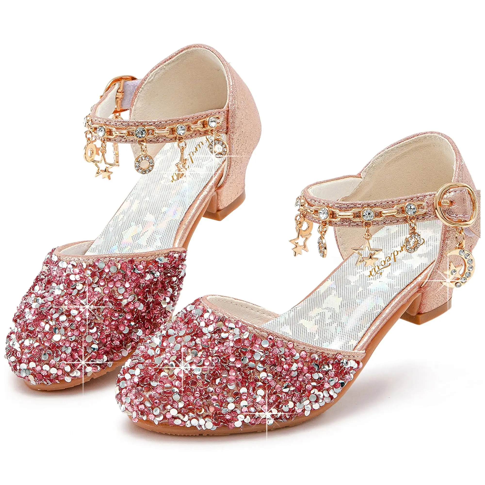 Furdeour Girls Dress Shoes Princess Crystal High Heels Closed Toe Party Wedding Flower Girls Shoes Toddler Little Big Kid
