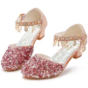 Furdeour Girls Dress Shoes Princess Crystal High Heels Closed Toe Party Wedding Flower Girls Shoes Toddler Little Big Kid