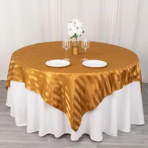 Satin Table Overlay 72"x72" Gold - Smooth Finish Stripe Table Topper