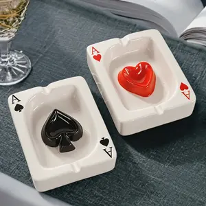 Cute Ceramic Poker Ashtray -  Versatile Ash Tray / Jewelry / Trinket Dish - Creative Desk Ornament for Office & Home Decor - Unique Adorable Birthday, Father's Day & Mother's Day Gift Idea for Smokers, Men & Women