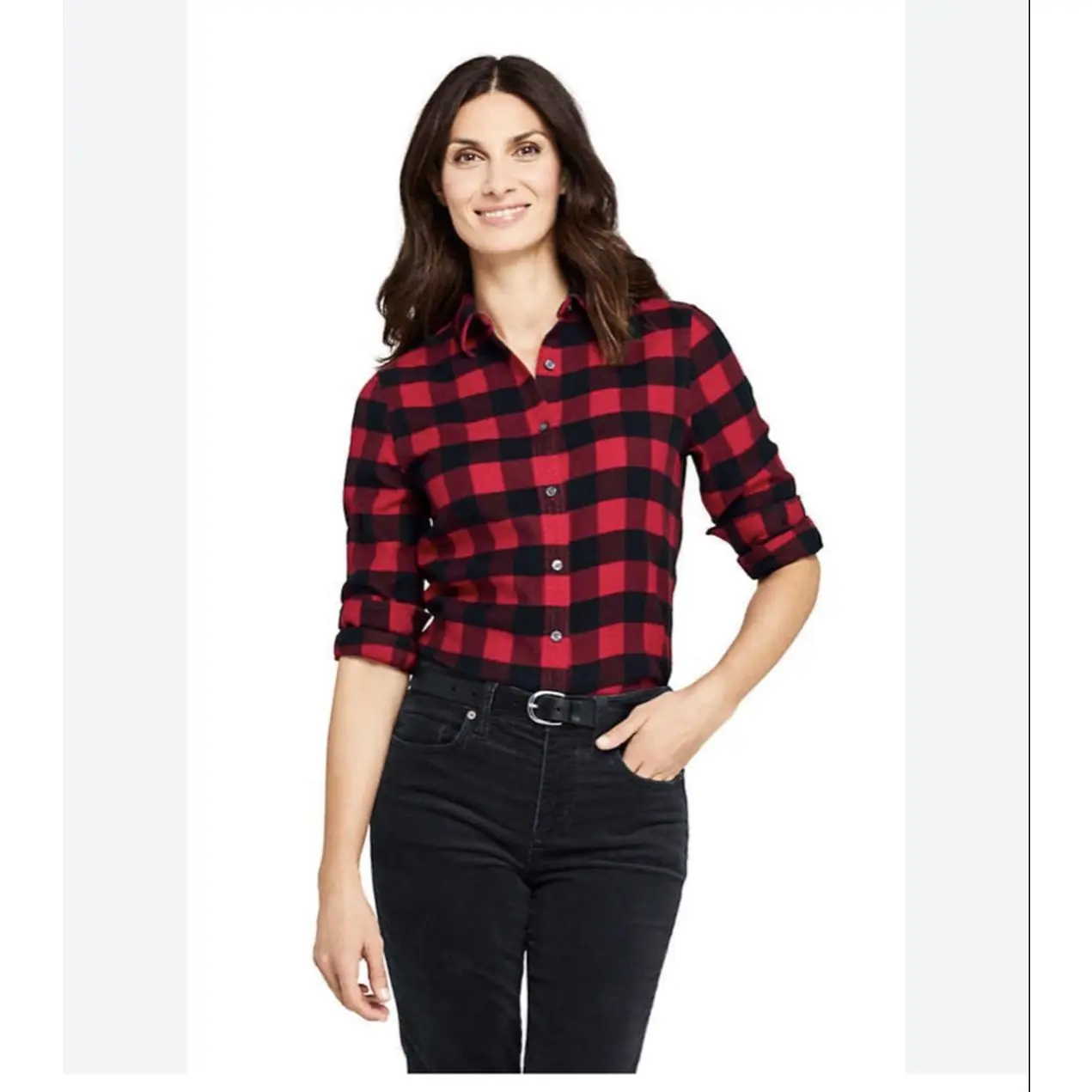 Red Color Plaid Shirt for Women - Classic Checkered Design, Long Sleeves, Button Front, Casual Style