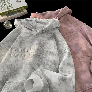 sweater Tie-dye Hoodies Hipster Street Distressed Pullover Hoodie Embossed Letter Design Loose Fit Hooded Sweatshirt Men Women Hoodie
