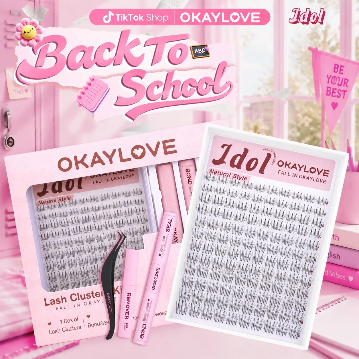 OKAYLOVE Idol | Brown Idol Lash Clusters Kit | D Curl Wispy Lash Extension Kit | Look Like Real Lashes DIY Eyelash at Home for Natural Makeup Girl Gifts #backtoschool #sohochic