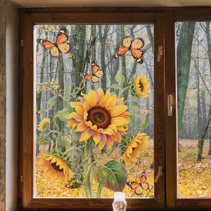 A (30*40cm) sunflower and butterfly window sticker, double-sided visible, self-adhesive style, suitable for window glass, door, and shop window decoration, model C20065-KR