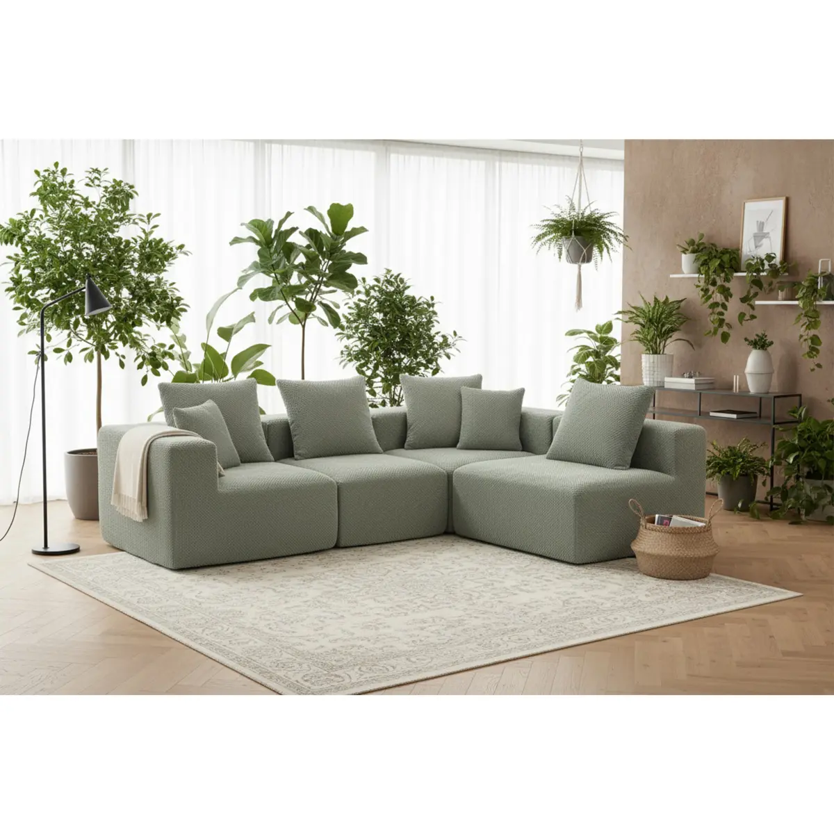 AobtkelModular Sectional for Living Room, Full-Foam Build, Textured Light Green Upholstery, Compact Compressed Package, Simple Assembly, Overall 111"x74"x24", 37" Module Size-Light Green   WL
