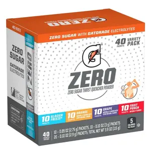 Gatorade G Zero Powder Variety Packs Orange ,Glacier Grape ,fruit Punch Total 40 counts Energy Drink Beverage Sport Sugar