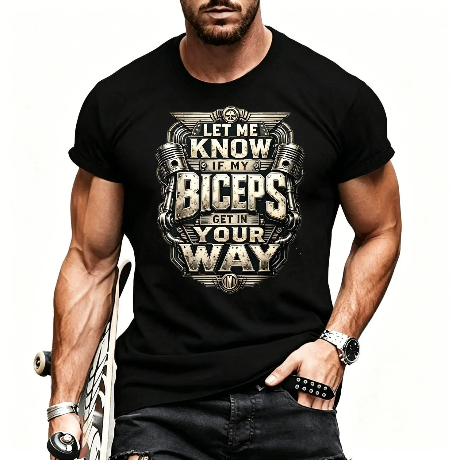 Men's Short Sleeve Sports T Shirts Let Me Know If My Biceps Get in Your Way Gym Fitness Funny  Athletic Tee