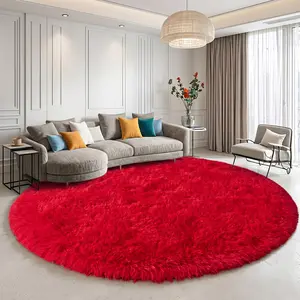 COLLA Round Red Area Rugs for Living Room Bedroom, Ultra Fluffy Shaggy Washable Non-Slip Plush Soft Indoor Circular Carpet, Aesthetic Home Decor for Dorm Office