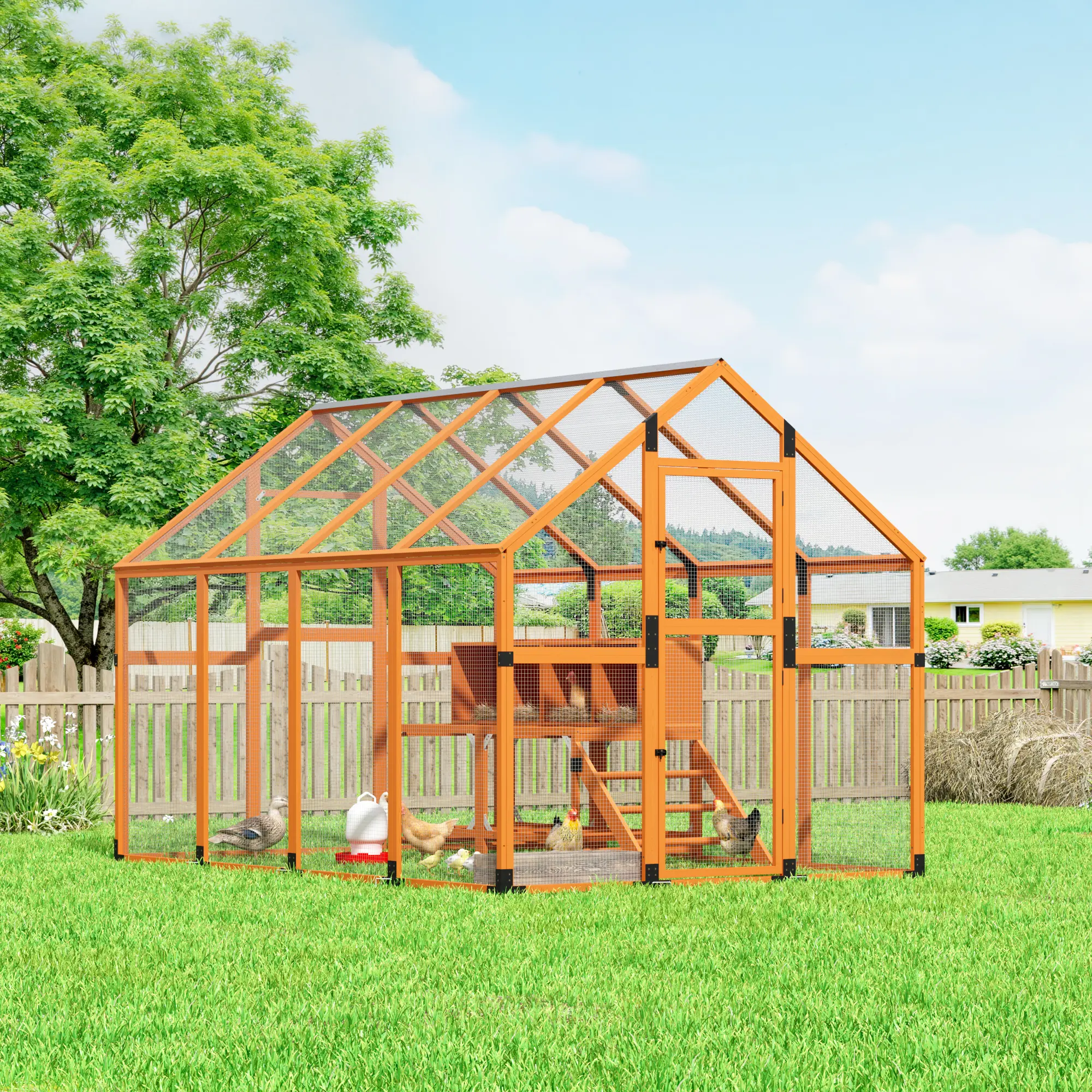 COZIWOW Extra Large Chicken Coop Run 9' x 6' x 6' 54 ft² Outdoor Wooden House with Waterproof Cover 4 Nesting Boxes & Roosting Bars for 10-15 Chickens Backyard Farm