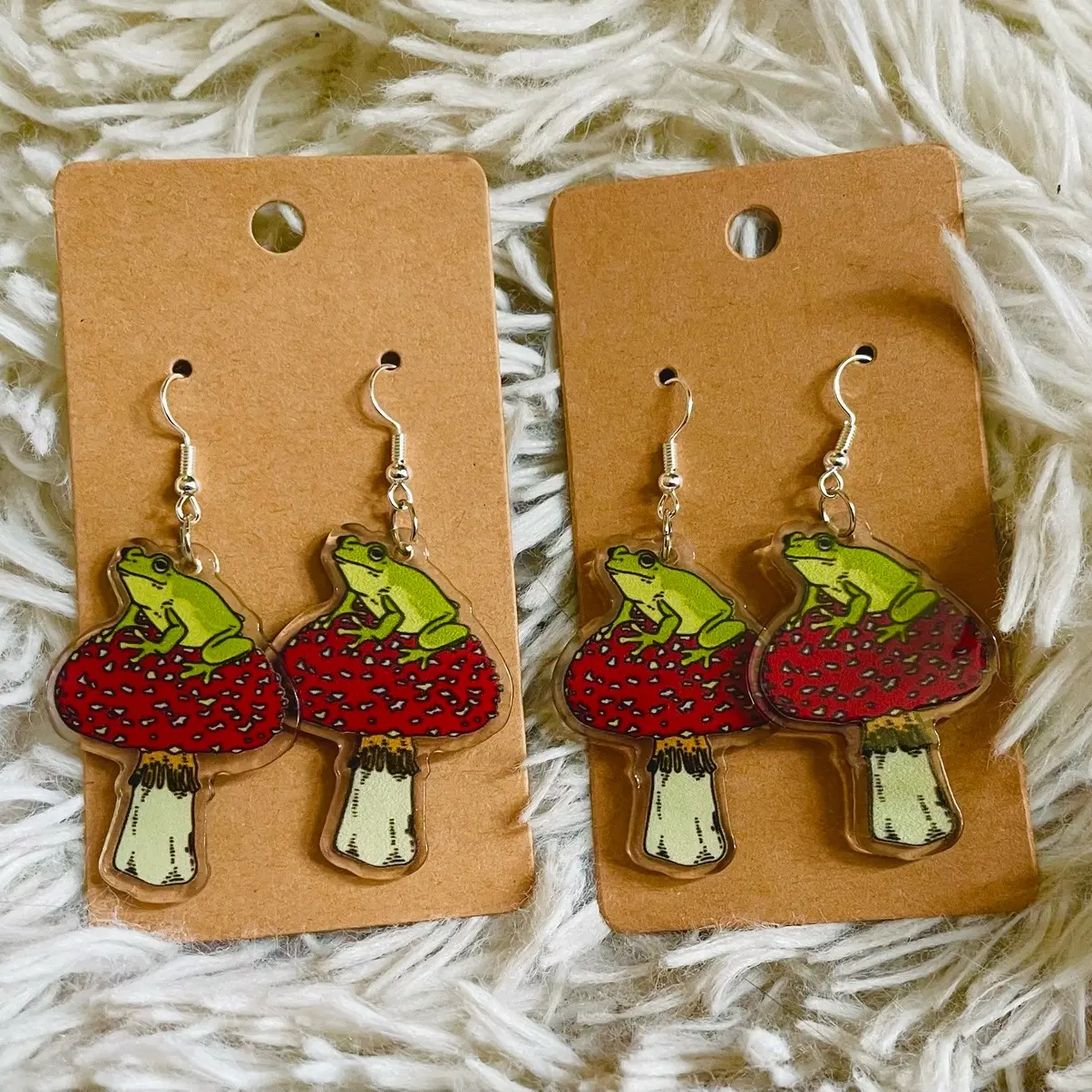Frog mushroom hook earrings gift Frog mushroom hook earrings gift