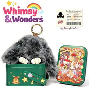 Bunny Handmade Fluffy Bunny PomPom Keychain with Designed Tin Box, – Cute Christmas Gift, Travel Accessory & Birthday Present for Girls & Women