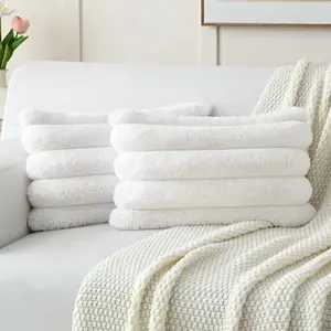 Faux Fur Throw Pillow Covers 12x20 Inch Set of 2,Decorative Striped Pillow Soft Plush Couch Pillow Covers,Home for Sofa,Bed, Living Room,Cream White