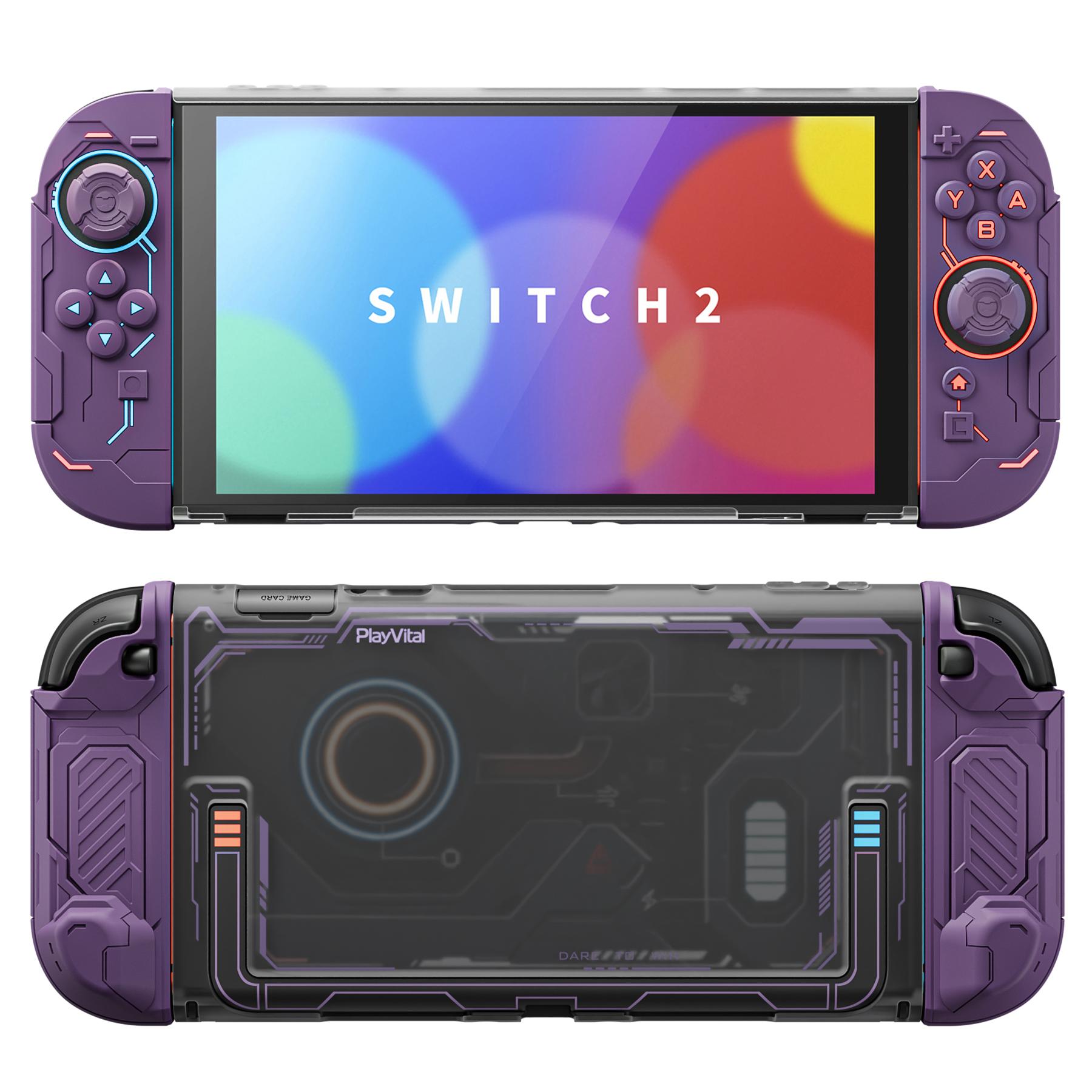 PlayVital [for Nintendo Switch 2(2025 version) ] Cyber Spider & Stellar Mecha Protective Case, Ergonomic Anti-slip Silicone Grip Covers, Dockable Hard Case Shell for Switch 2 with Joystick Cap - Black