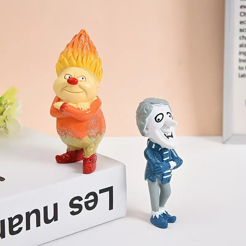 Christmas Anime Figurines Snow Miser & Heat Miser Resin Set, Classic Artistic Style Home Kitchen Decor, Decorative Ornament, Holiday Table Decoration, Christmas Table Decorations, No Power Needed