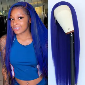 Blue Long Straight Lace Front Wig Pre-Plucked Heat Resistant Synthetic Hair for Cosplay & Christmas Beginner-Friendly 13x4 Middle Part