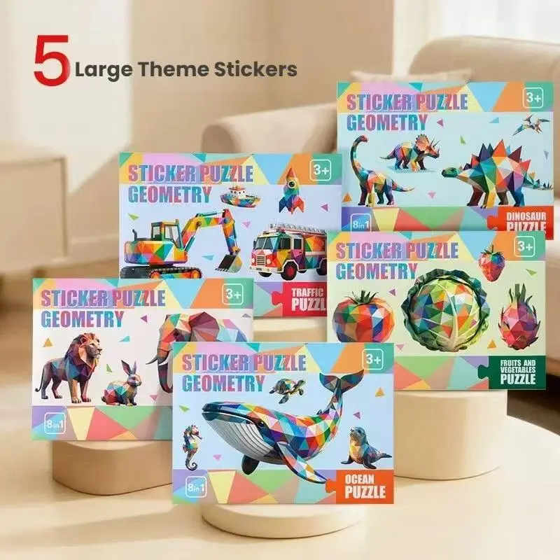 Creative Sticker Puzzle Drawing Book, 5 Themes, Includes Various 3D Creative Stickers, Portable, Exercises Children's Attention and Spatial Thinking, Ideal Gift for Holidays，Children's Day gift kids learning materials
