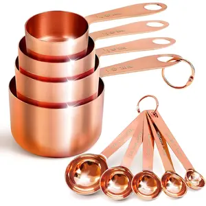 Measuring Cups and Spoons Set of 9, Utensils for Dry and Liquid Ingredients, Copper Kitchen Accessories, Rose Copper Decor for , Stackable, Sturdy Stainless Steel