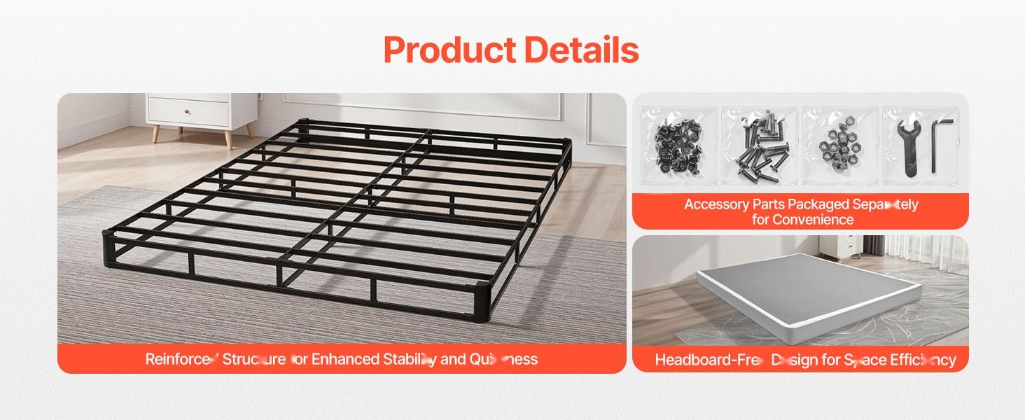 Queen Box Spring And Bed Frame With Washable Fabric Cover, Heavy Duty Metal Mattress Foundation For Queen Bed, 5.1-Inch Platform, 3500 Lbs Weight Capacity, Easy Assembly, 79.1 X 59.6 X 5.1 Inches