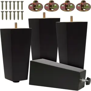 Set of 4 Wood Furniture Legs, 5 Sizes Optional (3"-4"-5"-6"-8"), Square Brown Sofa Couch Legs, Mid-Century Modern Replacement Legs for Armchair Recliner Coffee Table Dresser (4 Pack 6")