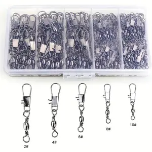 Fishing Swivel with Safety Snap Connector, 200pcs/set Barrel Snap Swivel Fishing Accessories, Fishing Gear Equipment with Ball Bearing Swivels Snaps Connector for Quick Connect Fishing Lures