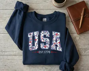 Floral Usa Sweatshirtpatriotic Varsity Crewneck 4th Of July Hoodie American Girl Sweatshirt Usa Est 1776 Sweatshirt