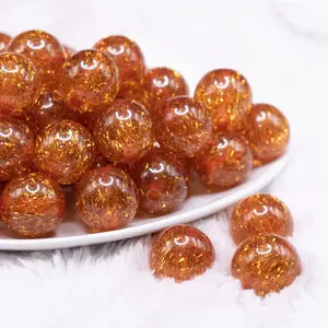 20mm Orange Glitter Tinsel Bubblegum Beads