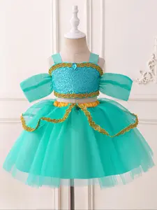 Top + Skirt Green Sequins Cartoon Cosplay Costume Fancy Carnival Kids Clothes Performance Princess Theme Party Holiday Baby Girls Ball Gown Toddle Cocktail Dress 6M-3Y