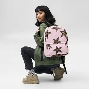 Cheetah Stars Pink Backpack Geometric Pattern Water-Resistant 100% Polyester Medium Size with Laptop Pocket for Daily Use and Sports Activities