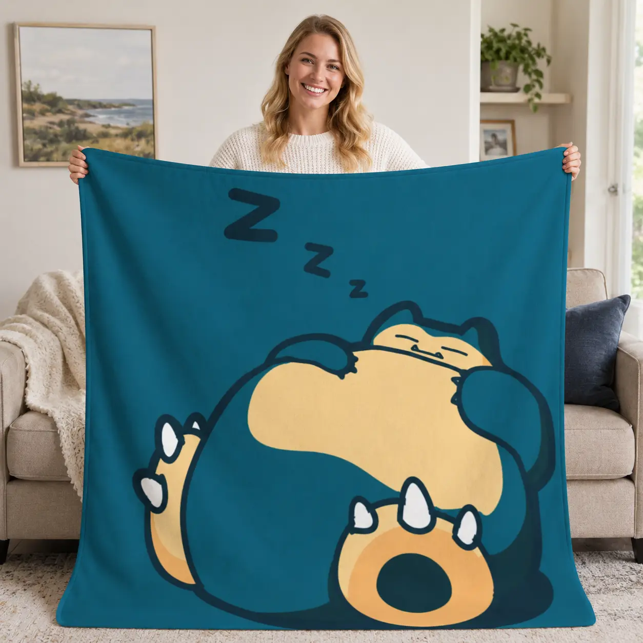 Snorlax Cartoon Blanket Ultra Air-conditioning quilt, soft and thin style Flannel Throw Blanket Warm Cozy Fleece Blankets