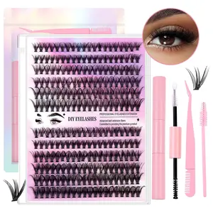 DlY Lash Extenslon Kit ClustersIndividual Lashes Kit Beginner Individual False Evelashes with Glue &Tweezers & Brush & Remover, 1 Set60D+80D Natural Look CurlEvelashes, Fluffy False Lash with LashGlue & Tweezers