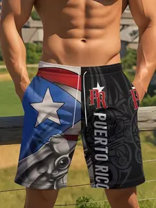 Puerto Rico Theme Men's Beach Shorts, 3D Print Quick-Dry Swim Trunks, Casual Slim-Fit Short Pants for Summer Leisure, Swimwear Shorts