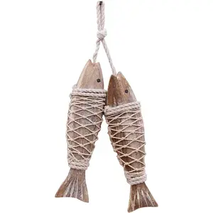 Wooden Fish Decor - Hanging Fish Sculpture for Wall, Beach Theme Home Decor - Bedroom, Bathroom, Lake House (S)