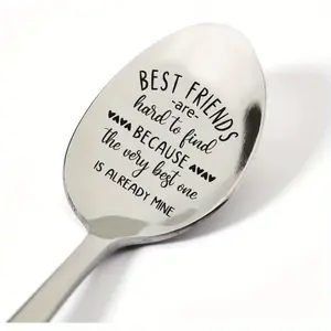 Best Friend Engraved Stainless Steel Spoon, Cutlery, Tableware, Fun Friendship Gift for Coffee, Dessert, Tea, Ideal Birthday or Valentine's Day Gift