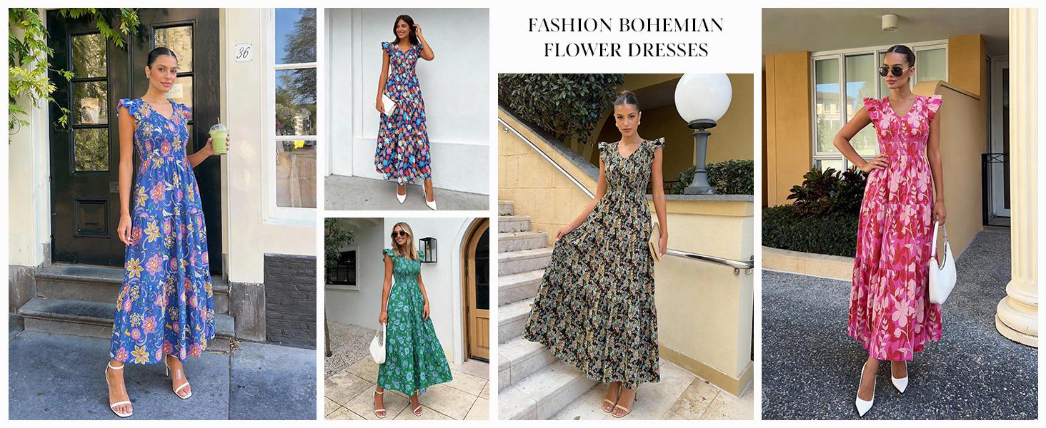 PrettyGarden Women's Cotton Boho Floral Maxi Dress Summer Smocked V Neck Ruffle Sleeve Spring Flowy Beach Vacation Sundresses PrettyGarden Women's Cotton Boho Floral Maxi Dress Summer Smocked V Neck Ruffle Sleeve Spring Flowy Beach Vacation Sundresses