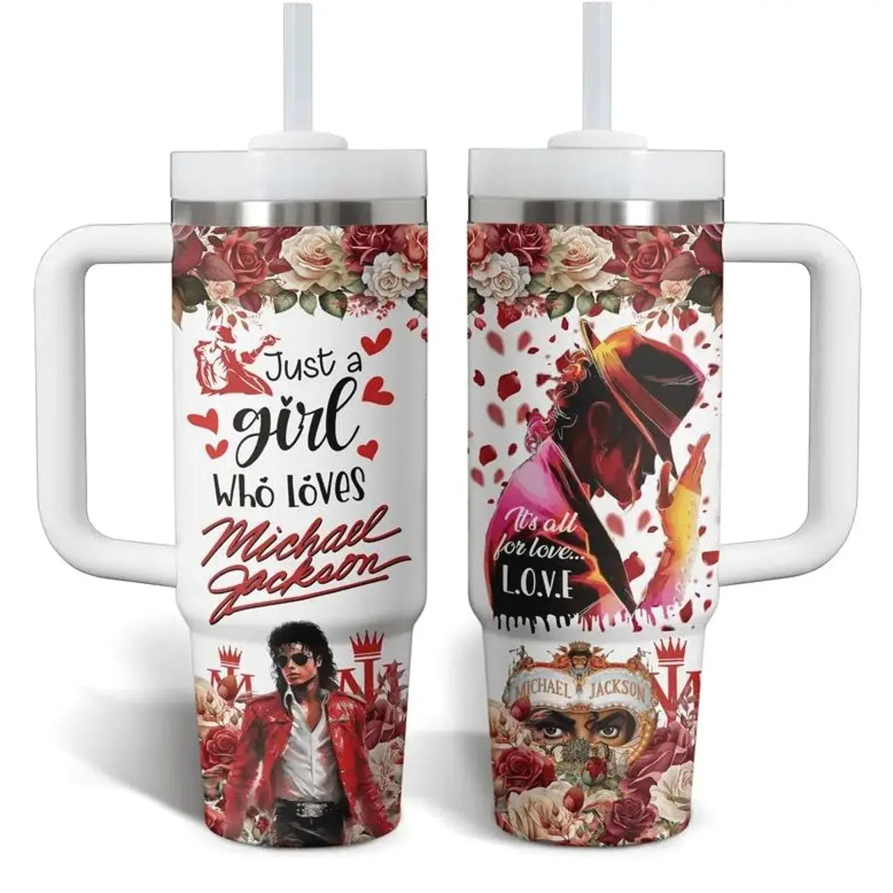 Just A Girl Who Loves Michael Jackson 40oz Tumbler, King of Pop MJ Fan Gift, Roses Michael Gift For Friend