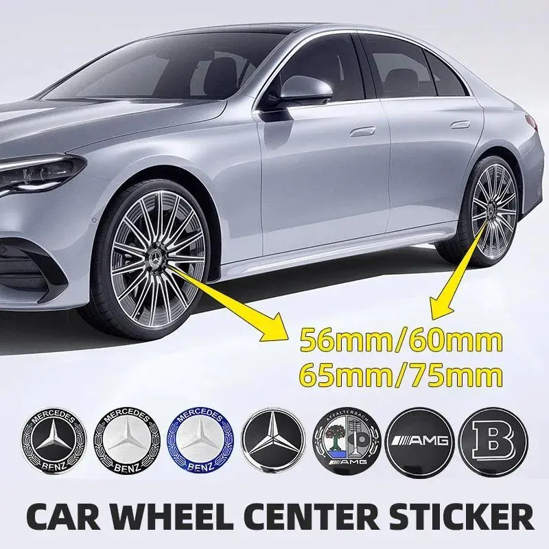 Set Of 4 Mercedes-Benz Wheel Centre Cap Badge Stickers – 56mm, 60mm, 65mm, Or 75mm Sizes