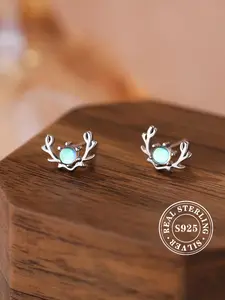 925 Sterling Silver Cute Antler Design Earrings, Fashionable Earrings for Women & Girls, Trendy All-match & Exquisite Jewelry for Birthday Gift