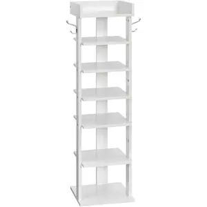 Vertical Shoe Rack for Front Door Entryway, 7 Tier Wooden Shoe Organizer with, Shoe for 7 Pairs, Saving, for Corner, Closet, Bedroom, White WT61XJ01